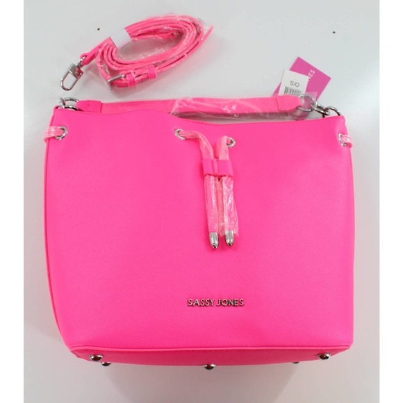 Sassy Jones Emma Saffiano Pink Faux Leather Bucket Bag #SJ8 - Picture 2 of 6